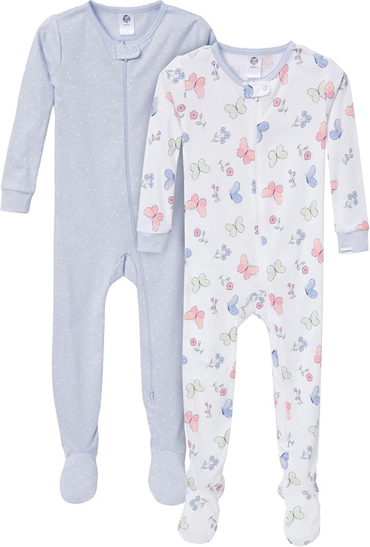 Gerber Baby Girls' 2-Pack Footed Pajamas