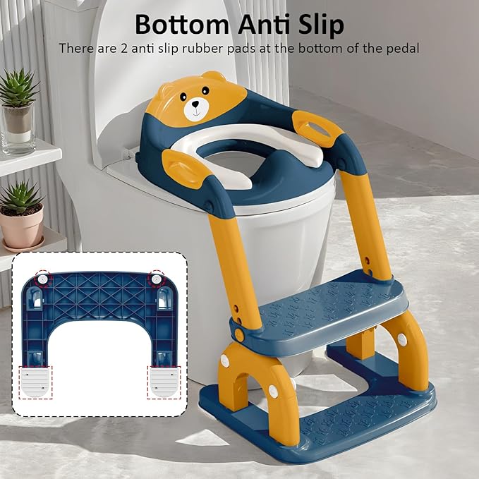 DEEKI Potty Training Seat Upgrade 2 in 1 Toddler Training Toilet Chair Potty Seat with Step Stool Ladder for Baby Kids Boys Girls(Blue and Yellow)