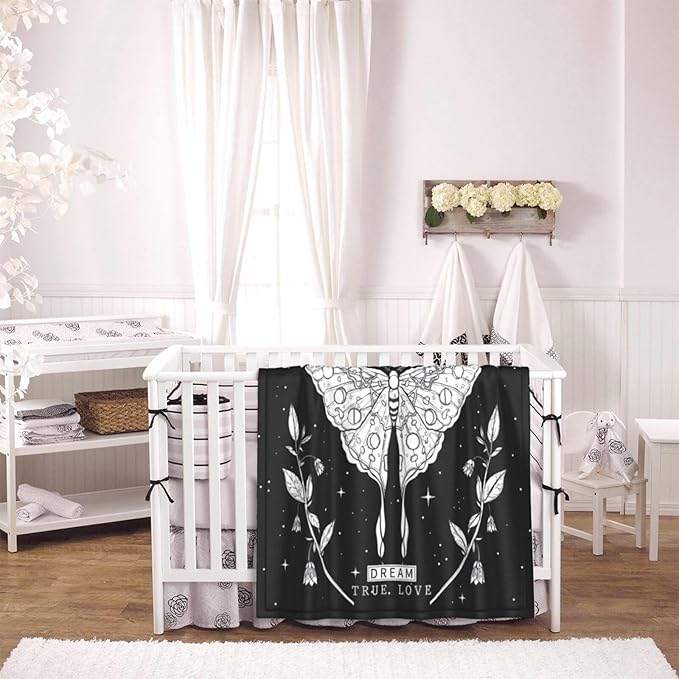 Baby Blanket Black White Butterfly Moon Tarot for Boy Girl Newborn 30x40 Inch Toddler Infant Nursery Throw Blankets Double Layer Comfy Soft Plush Stroller Crib Quilt