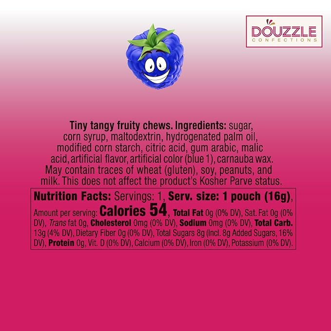 DOUzzle Back To School Oodles Raspberry Tiny Tangy Fruity Chews Mix (12 Count, 1 Pack) Individually Wrapped, Party Favor, Goodie Bag & Pinata Filler - Kosher Parve
