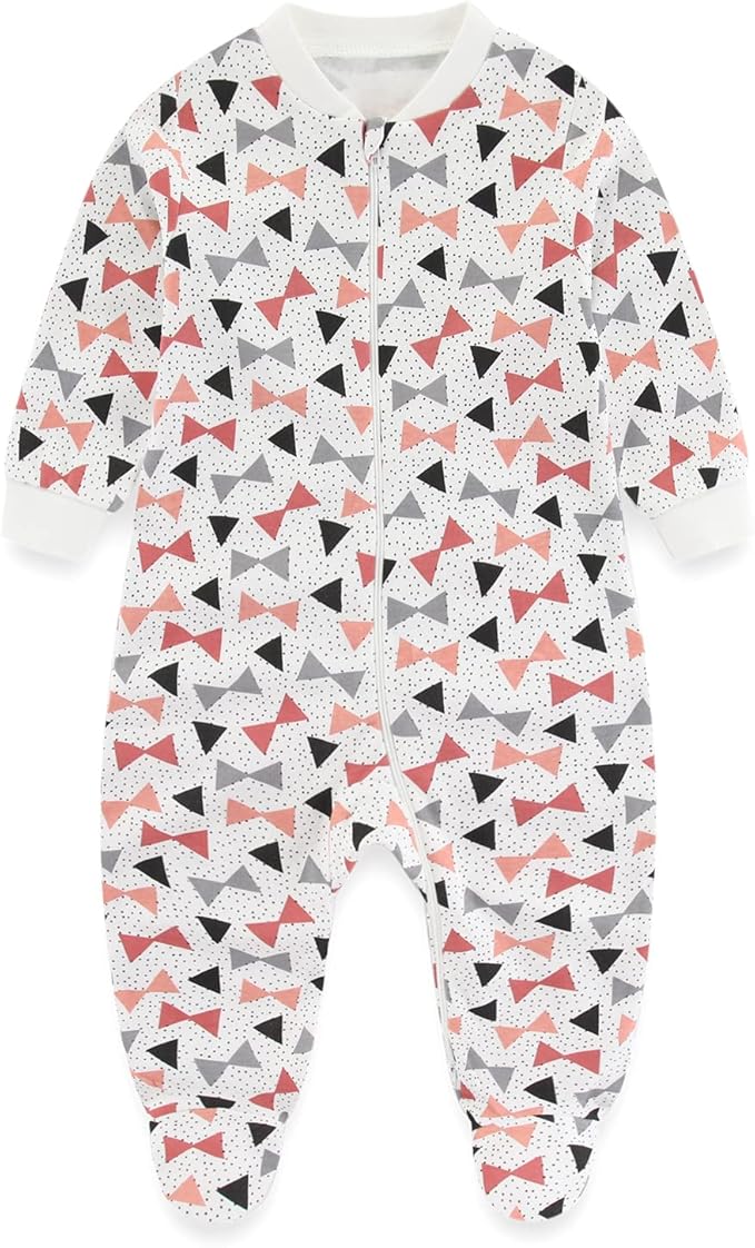 Baby Boys Girls Footies One-Piece Romper Long-Sleeve Jumsuit Cotton Newborn Clothes Set 4-Pack, Baby Pajamas