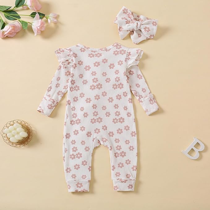 Cute Floral Floral Print Long Sleeve Infant Newborn Baby Girl Clothes Baby Girl Jumpsuit