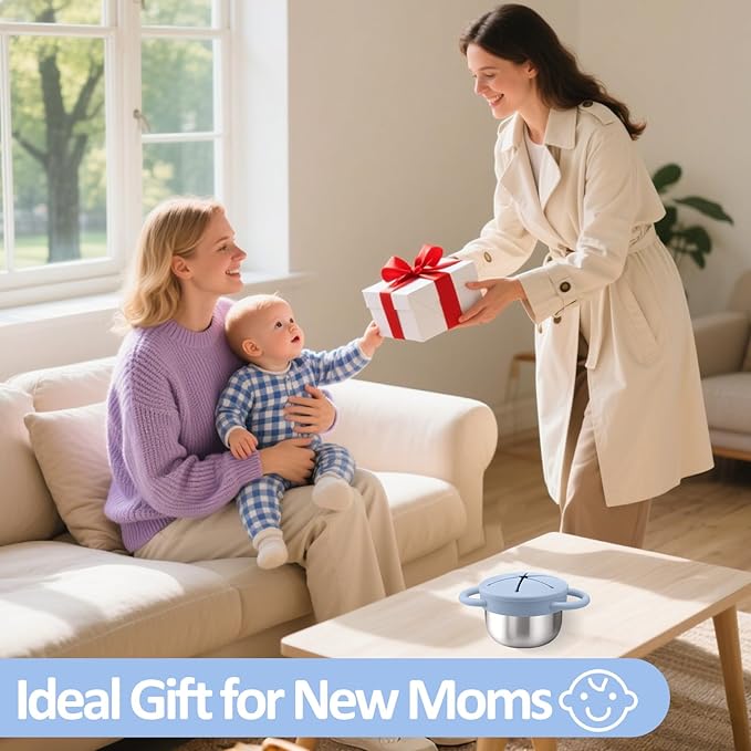 BUSOHA Stainless Steel Toddler Snack Cups - 9 OZ Spill-Proof Baby Snack Containers with Silicone Catcher and Lid Travel Snack Containers for Kids Food Grade Silicone Dishwasher Safe,Blue