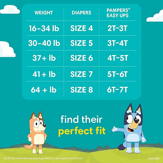 Pampers Training Pants - Easy Ups Boys & Girls Bluey - Size 6T-7T, 40 Count, Children's Potty Underwear