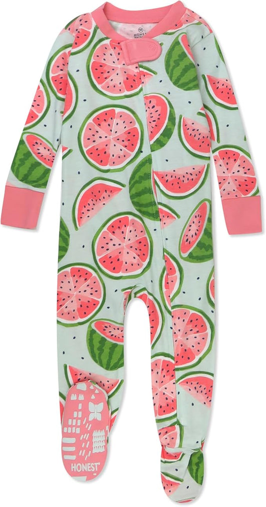 HonestBaby Non-Slip Footed Pajamas One-Piece Sleeper Zip-Front Pjs 100% Organic Cotton for Baby Girls
