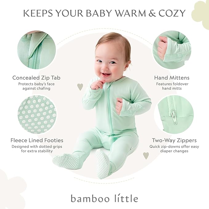 Bamboo Little Soft Baby Footie Pajamas, Baby Clothes, Newborn Sleepers, 95% Viscose and 5% Spandex, 0-24 Months