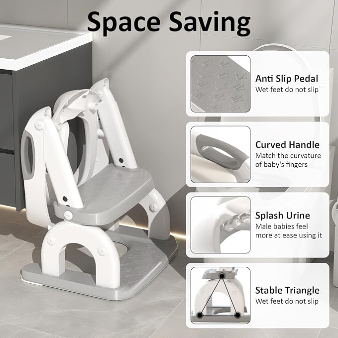 DEEKI Potty Training Seat Upgrade 2 in 1 Toddler Training Toilet Chair Potty Seat with Step Stool Ladder for Baby Kids Boys Girls(Grey)