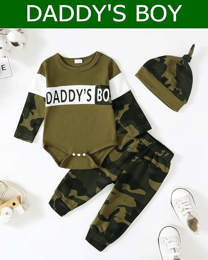 SUNNY PIGGY Baby Boy Clothes Newborn Infant Boys Outfits Romper Hat Pants 3PC Set 0-3 3-6 6-12 12-18 Month Clothing Gift