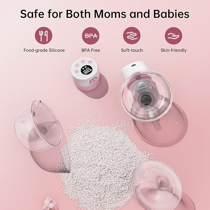 TSRETE Breast Pump, Double Wearable Breast Pump, Electric Hands-Free Breast Pumps with 2 Modes, 9 Levels, LCD Display, Memory Function Rechargeable Double Milk Extractor-21/24mm Flange, Pink