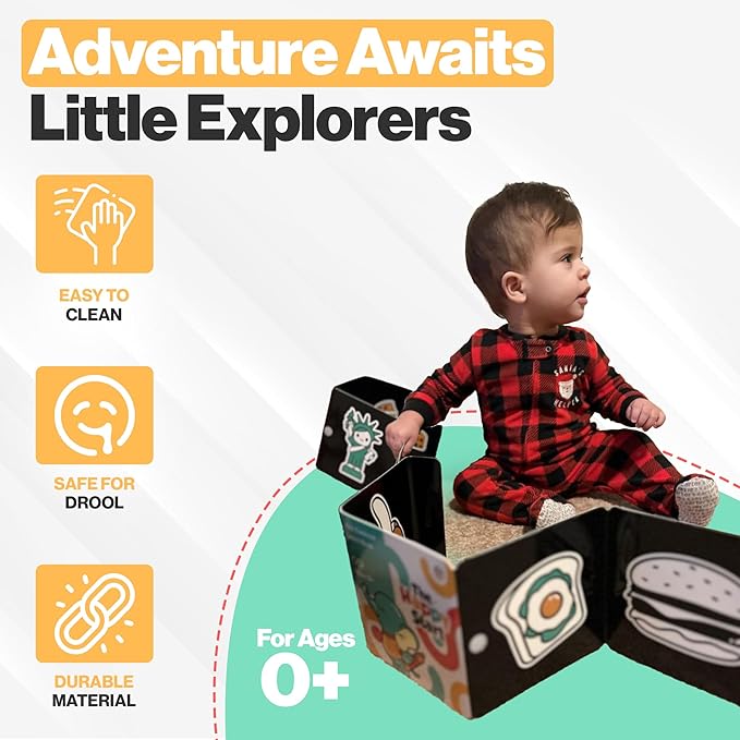 Happy Start Award-Winning High Contrast Board Book - Newborn Black & White Baby Cards, Easy to Clean, Hospital Approved, Stands on Its Own, Tummy Time Toy, Ages 0+ (English - Pack of 3)