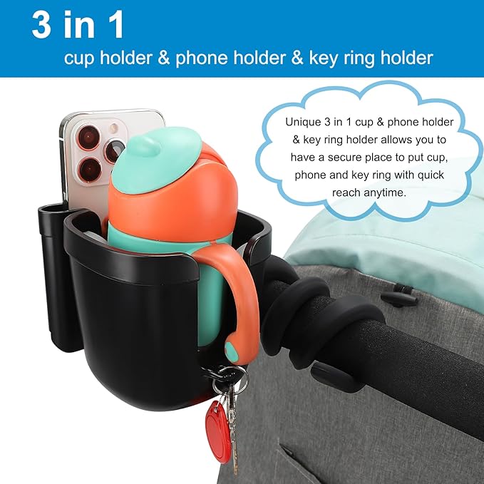 Accmor Stroller Cup Holder, Universal Cup Holder with Silicone Gooseneck Arm, Bike Cup Holder, 360° Rotatable Large Caliber Drinks Holder for Stroller, Bike, Wheelchair, Walker