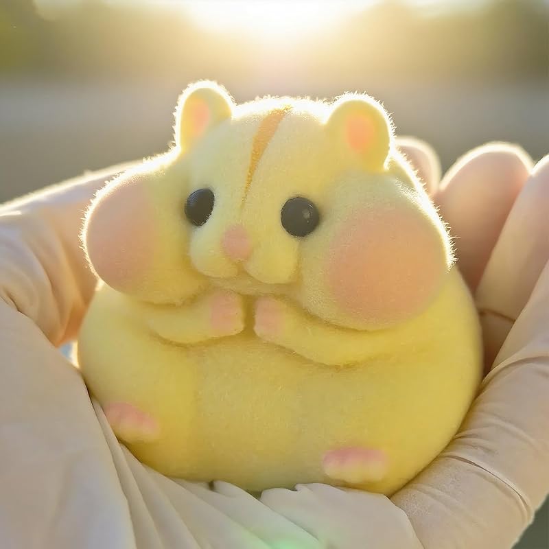 Handmade Taba Squishy Hamster Toy, Cute Squishy Hamster Fidget Toy, Realistic Hamster Toy, Soft Silicone Mochi Furry Toy, Stress Relief Gift for Adults & Kids, Sensory Anxiety Plushie (Yellow)