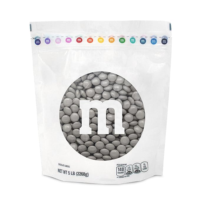 M&M’S WORLD Silver Milk Chocolate Candy Bulk - 5lbs Resealable Pack for Party Favors, Candy Bars, Weddings, Graduations, Birthday Parties, Party Favors, and More