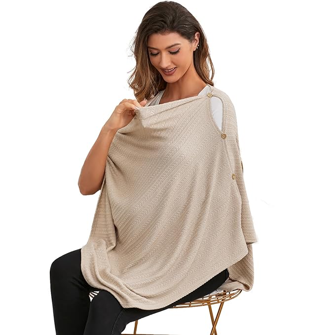 Nursing Cover for Baby Breastfeeding, Knit Breastfeeding Cover, Warm Cozy Swaddle, Breathable and Soft, Wide Neck with Stretch for Easy View (Summer Wheat)