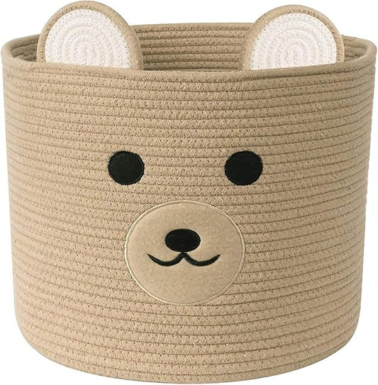 Bear Laundry Baskets Laundry Hamper Storage Baskets with Handles,Decorative Basket for Living room,Woven Storage Basket for Toys Bin Pillows Blankets Clothes (Khaki)