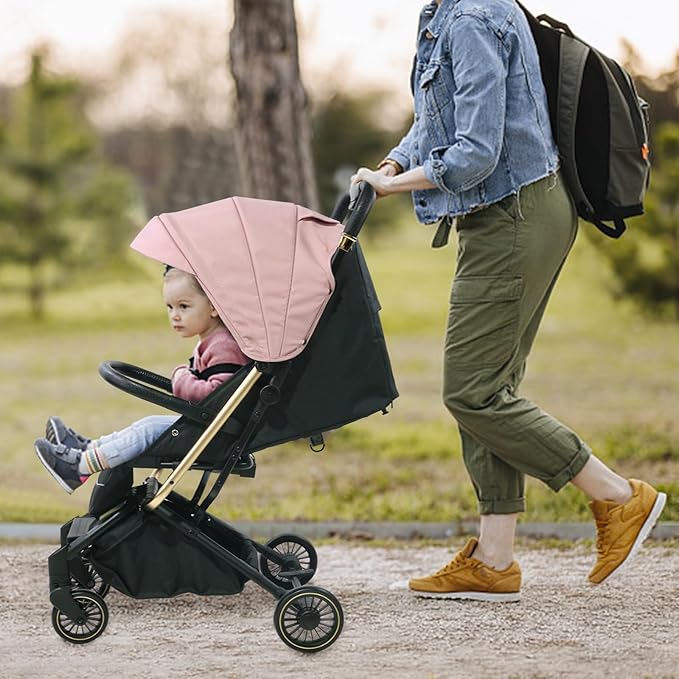 Lightweight Baby Stroller,Ultra Compact & Airplane-Friendly Travel Stroller, One-Handed Folding for Toddler, Only 13lbs,with Sleep Shade, Oversize Basket (Black)