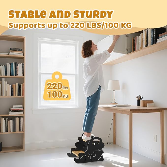 COSYLAND Wooden Toddler Step Stool for Kids with Non-Slip Surface and Handle - Supports Up to 220 Lbs Stool for Toddlers - Lovely Dinosaur Shaped Toddler Stepping Stool for Bathroom (Natural & Black)