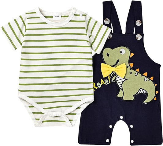 Baby Boy Clothes Newborn Outfits Stripe Romper Infant Cartoon Overall Adjustable Suspender Pants Set 0-18 Months