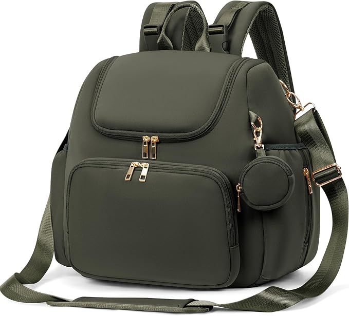 CEI-CEI Neoprene Diaper Bag Backpack Stylish Baby Maternity Bags Travel Tote for Mom with Insulated Pockets, Changing Pad, Stowable Shoulder Strap