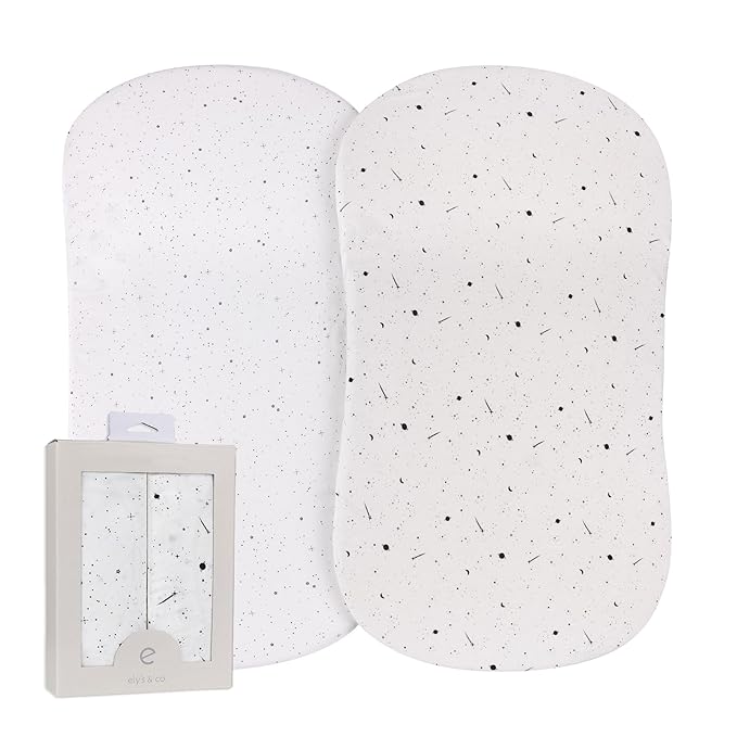 Ely’s & Co. Bassinet Sheets, Baby Boy/Girl Fitted Bassinet Mattress Sheet Set - 2 Pack, 100% Jersey Knit Cotton, fits Oval, Hourglass and Rectangle Mattress, Black and White Celestial, 32”x16”x3”