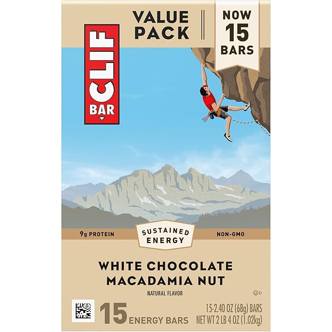 CLIF BAR - White Chocolate Macadamia Nut Flavor - Made with Organic Oats - Energy Bars - Non-GMO - Plant Based Protein Bars (15 Pack)