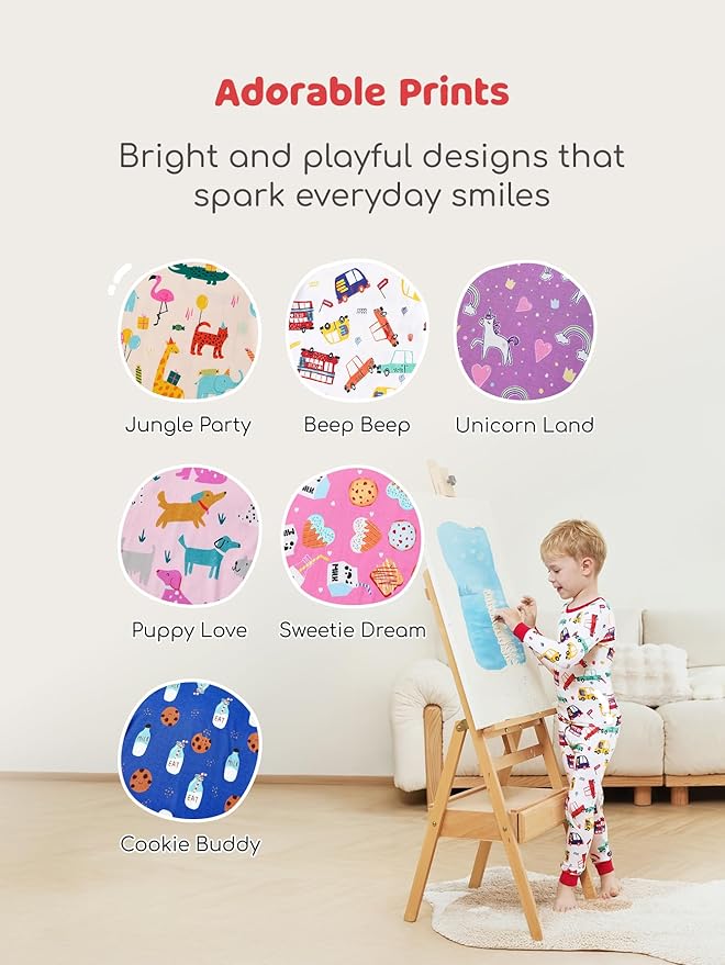 PATPAT Bamboo Viscose Pajama Sets for Toddler Boys & Girls Baby Kids, Ultra-soft Snug fit Pjs Sleepers for Birthday Holiday
