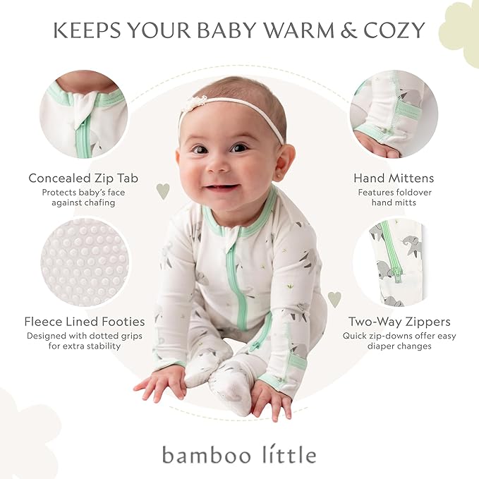 Bamboo Little Soft Baby Footie Pajamas, Baby Clothes, Newborn Sleepers, 95% Viscose and 5% Spandex, 0-24 Months