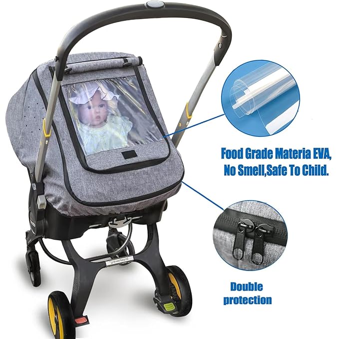 Car Seat Rain Cover,Universal Baby Stroller Accessory for Infant Car Seat Stroller,Waterproof, Windproof Protection,Protect from Dust Snow(Grey)