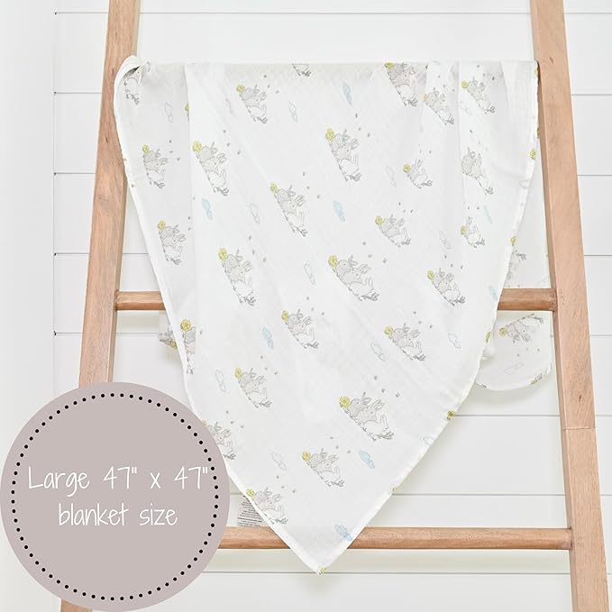 LollyBanks Muslin Swaddle Blankets, 100% Cotton Soft Baby Swaddle Blanket for Boys and Girls, Large 47 x 47 Inches Breathable Baby Receiving Blankets, Baby Essentials, Registry (Rabbit Theme)
