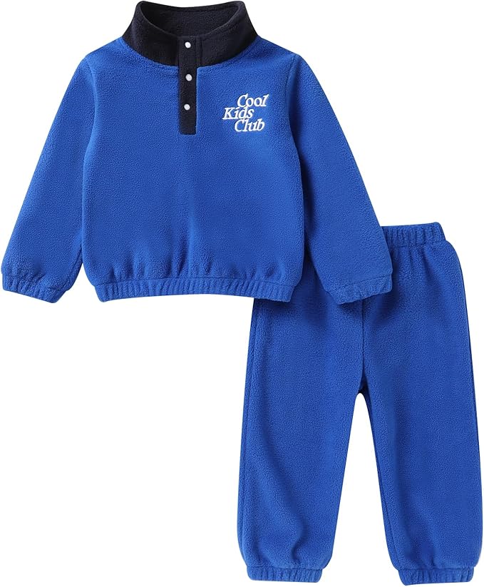 YOUNGER TREE Toddler Boy Girl Clothes Fleece Fall Winter Outfit Baby Long Sleeve Button Sweatshirt and Pants Sweatsuits Set