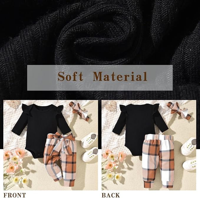 Aalizzwell Preemie Newborn Infant Baby Girls Clothes Ribbed Romper Bodysuit Pants Set Fall Winter Outfits