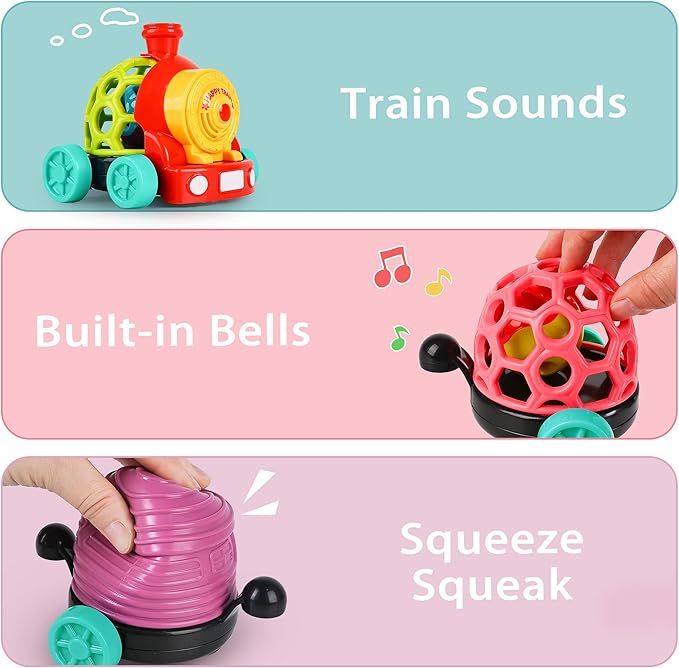iPlay, iLearn Baby Toy Train, Infant Soft Cars for 6-12 Month Boy, Musical Push N Go Truck, Toddler Sensory Ball Rattle, Development Grasp Babies Birthday Gift 7 8 9 10 11 18 Month 1 2 Year Old Girl