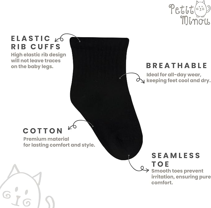 Bella Seamless-Toe Turkish Cotton Ribbed Crew Socks - Stylish and Cozy 6-Pack Baby & Toddler Socks