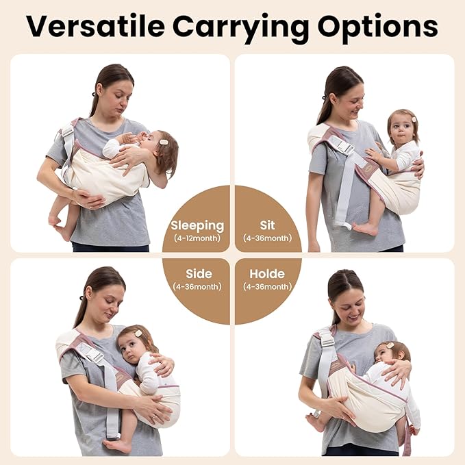 Baby Carrier Newborn to Toddler, Baby Sling Carrier, Toddler Carrier 25-60 lbs with Adjustable Straps, Soft Padded Edges, Lightweight and Travel-Friendly Newborn Baby Carrier