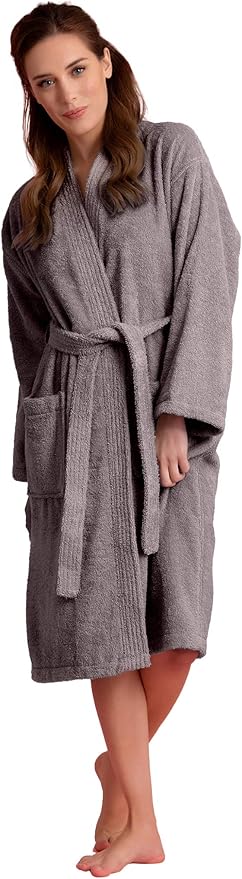 Soft Touch Linen Women's Robe Terry Cloth Kimono Bathrobe Thick 100% Cotton