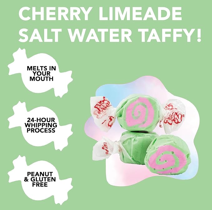 Taffy Town Saltwater Taffy - Cherry Limeade | Gourmet | Nougat-Style Candy | Soft & Delicious | Summer Snack Treats | Party Good Candies | 2.5lbs