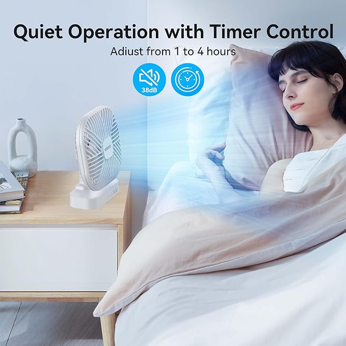 shinic 5" Battery Operated Fan, AA Battery Magnetic Fan, Ultra-Quiet Desk Fan with Timer, 3 Speeds, Adjustable Tilt for Bedroom, Office, Camping,Outdoor Travel,White