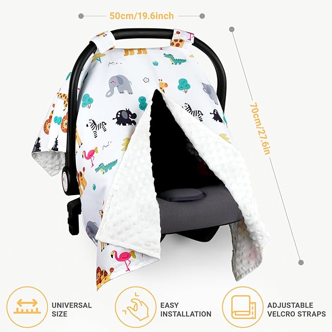 Metplus 2 in 1 Baby Car Seat Cover, Car Seat Canopy for Babies, Mom Multiuse Nursing Cover, Minky Baby Carrier Covers, Newborn Boy Girl, Peekaboo Opening