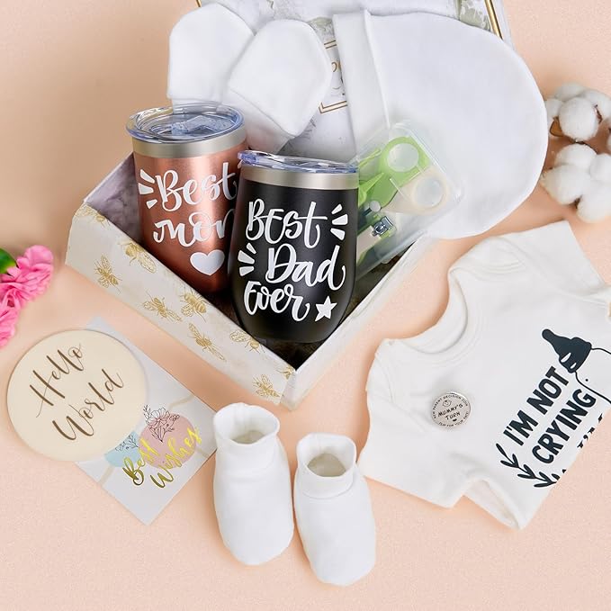 Gender Reveal Gift,10Pcs New Parents Dad Mom to Be Tumbler Gifts,Neutral Boy Girl Baby Gift, Baby Shower Basket,First Time Expecting Parent, Newborn Essentials Box, Pregnancy Announcement Babe Arrival