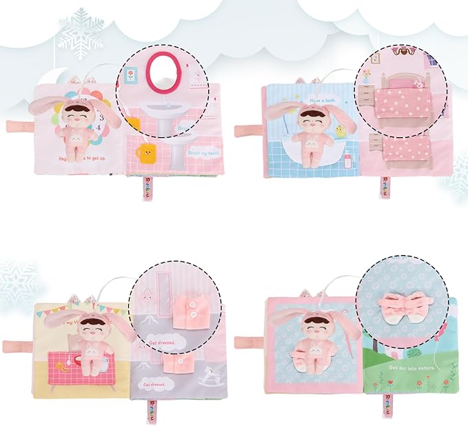 Soft Cloth Books for Baby Gift, Activity Quiet Cloth Books Developmental Toys,Interactive Baby Books for Toddlers Infants Kids Toys Gift for 0-2 Year Old Doll