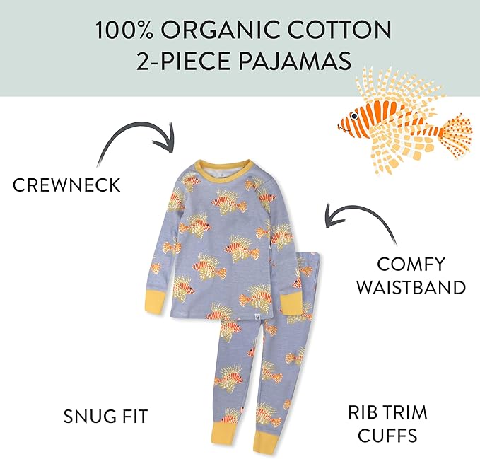 HonestBaby 2-Piece Pajamas Sleepwear Pjs 100% Organic Cotton for Baby, Toddler, Kids, Boy