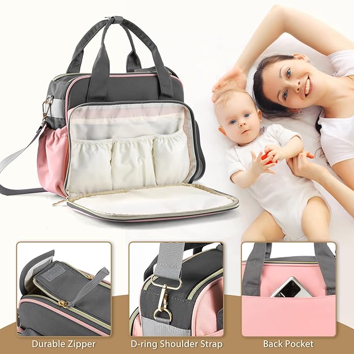 Crossbody Small Diaper Bag, Cute Mini Baby Diaper Tote Bags with Insulated Pockets for Traveling Outdoor Parent
