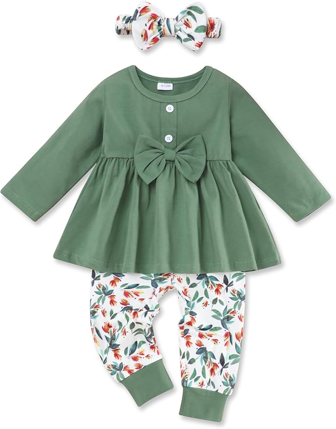 oklady Toddler Baby Girl Clothes Solid Color Ruffle Tops Floral Pants with Headband Fall Winter Cute Girl Outfits