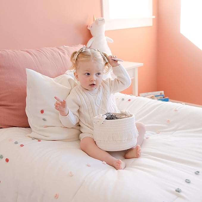 NaturalCozy 3-Piece Decorative Storage Basket Set – Cotton Rope Woven Baskets for Organizing! Small Storage Bins for Nursery Baby Stuff, Gift, Montessori, Dog Toy Bin, Cat Toys, Bathroom Shelves