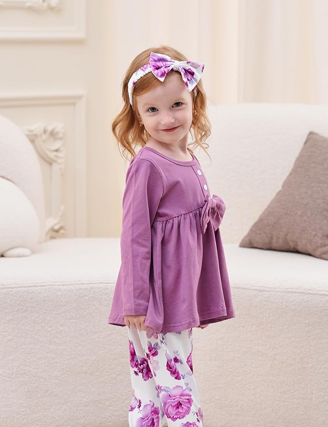 oklady Toddler Baby Girl Clothes Solid Color Ruffle Tops Floral Pants with Headband Fall Winter Cute Girl Outfits