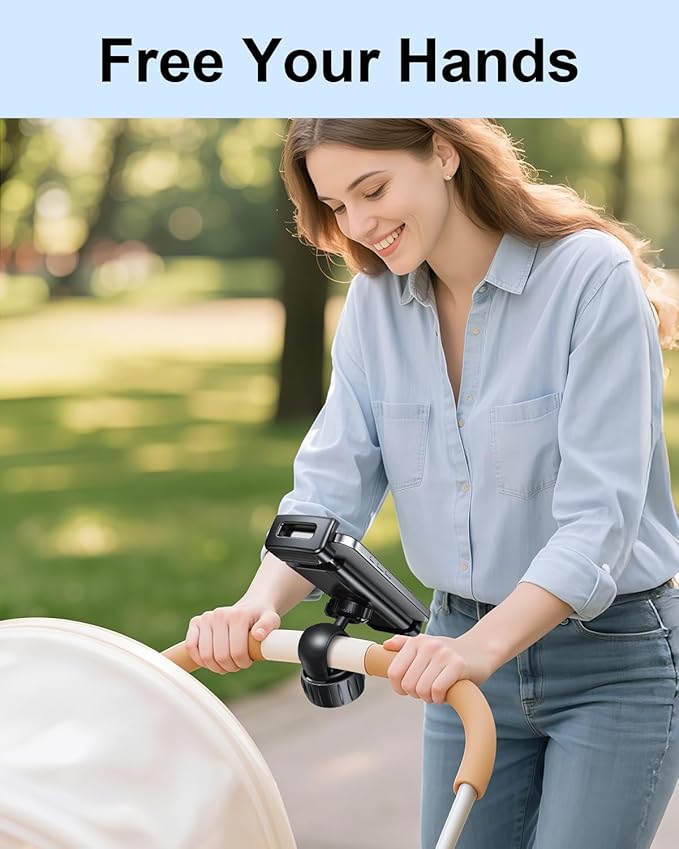 OATSBASF Stroller Phone Holder, Cell Phone Mount Pole Clamp for Baby Stroller, 360 Degree Rotation Phone Holder for Stroller Golf Cart Bike Shopping Carts, for iPhone 16 15 Pro Max 14 13, Smartphones