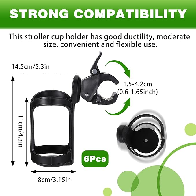 6 in 1 Universal Drink Stand: Rotatable Holders for Stroller, Bike, Wheelchair & More