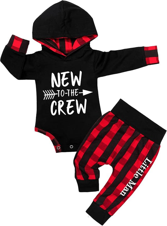 Fommy Newborn Baby Boy Clothes Plaid Letter Print Long Sleeve Hoodies + Long Pants 2PCS Fall Winter Outfits Set
