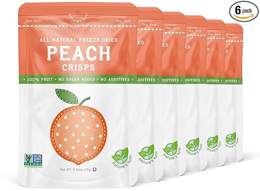 Nature’s Turn Freeze-Dried Peach Crisps – Healthy, Gluten-Free, Crispy & Delicious, Plant-Based Snack, Ideal for Cereal, Smoothies, School Lunches, & On-the-Go, Pack of 6 (0.53 oz Each)
