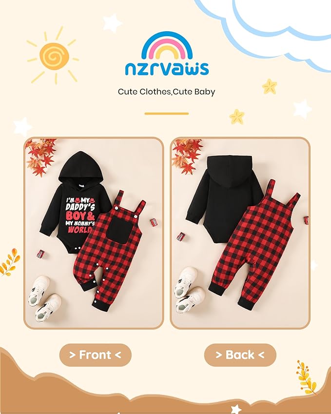 NZRVAWS Baby Boy Clothes Newborn Outfits Infant Romper Fall Winter Hoodie Pocket Pants Overalls Set NB-18M